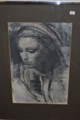 (20th century), a print, portrait study, dated 1968, 48 x 31cm, mounted framed and glazed, 72 x