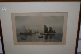 Henry George Walker, (1876-1932), an etching, colour, sailing smacks, signed, 20 x 30cm, framed