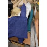 A small quantity of dyed suede and leather sections and two rulers, one plastic and one metal and