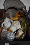 A selection of tableware including cottageware, coronationware and two brass items etc