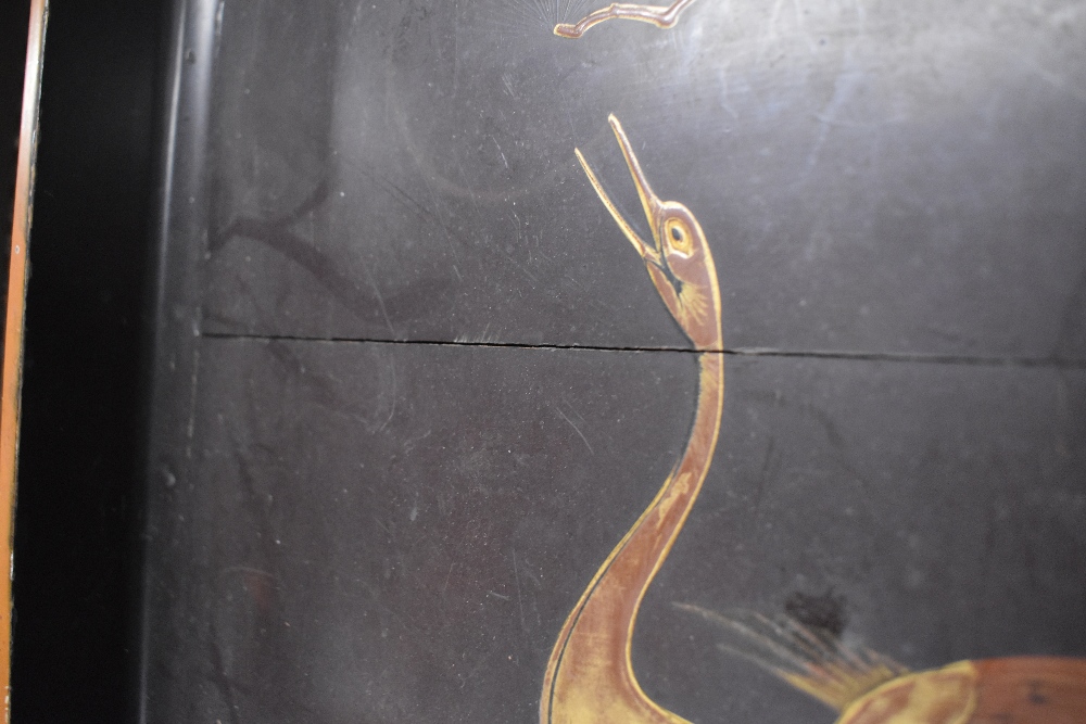 A large late 19th century Japanese lacquer serving tray decorated with stalks and landscape - Image 3 of 3