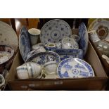 A small selection of blue and white themed items including Spode, Denmark 'Furnivals' part tea set