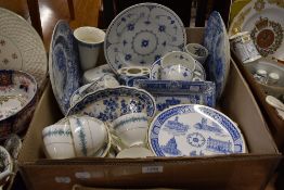 A small selection of blue and white themed items including Spode, Denmark 'Furnivals' part tea set