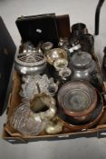 A nice selection of platedware including two sets of boxed spoons, rose bowl along with two glass