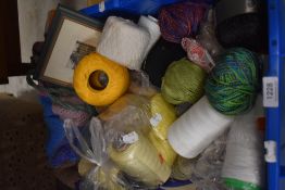 A good selection of fine wool and lace making threads including patchwork knitted throw and cotton