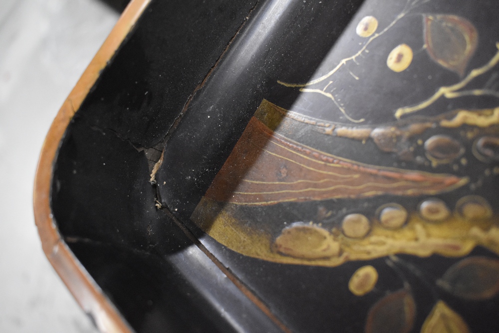 A large late 19th century Japanese lacquer serving tray decorated with stalks and landscape - Image 2 of 3