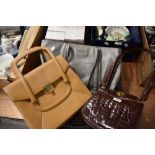 Three vintage ladies handbags including Bella Moda Italiana crocodile skin effect and Armani Jeans