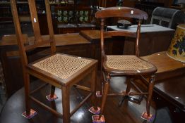 Two cane seated bedroom chairs, Edwardian and Victorian