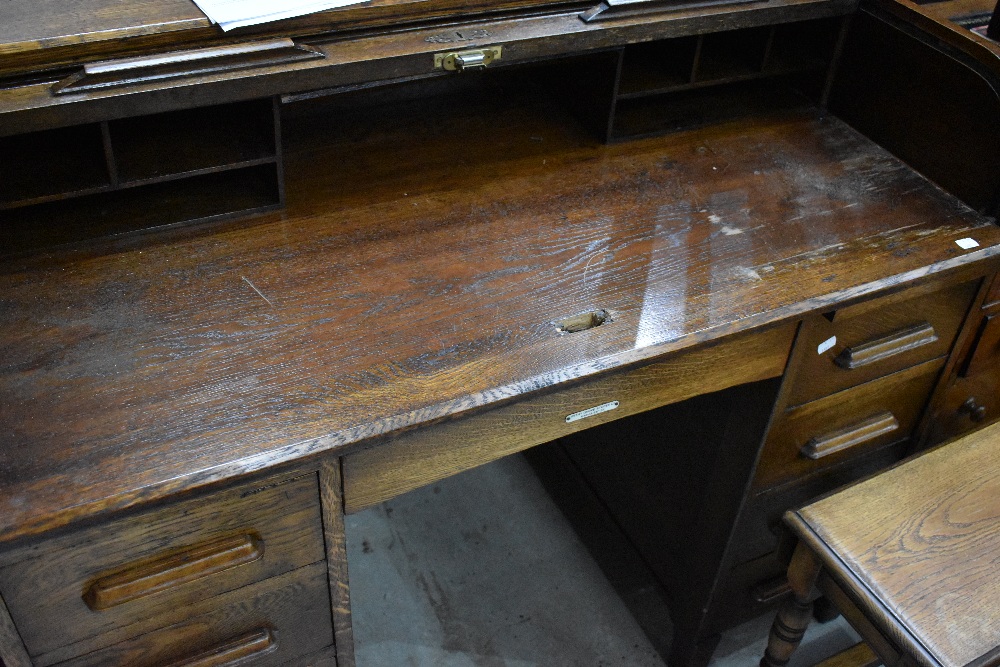 A late 19th or early 20th Century oak roll top desk, retailed by Withy Grove Stores, Manchester - Image 2 of 2