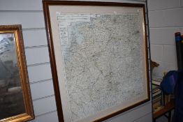 A framed historical map of Holland, Belgium, France and Germany , framed size approx. 85 x 85cm