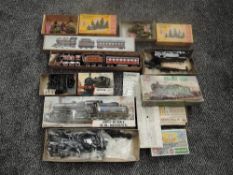 Four Airfix 00 scale plastic kits 0-4-0 Saddle Tank BR Mogul Cement Wagon Prairie Tank (part made)