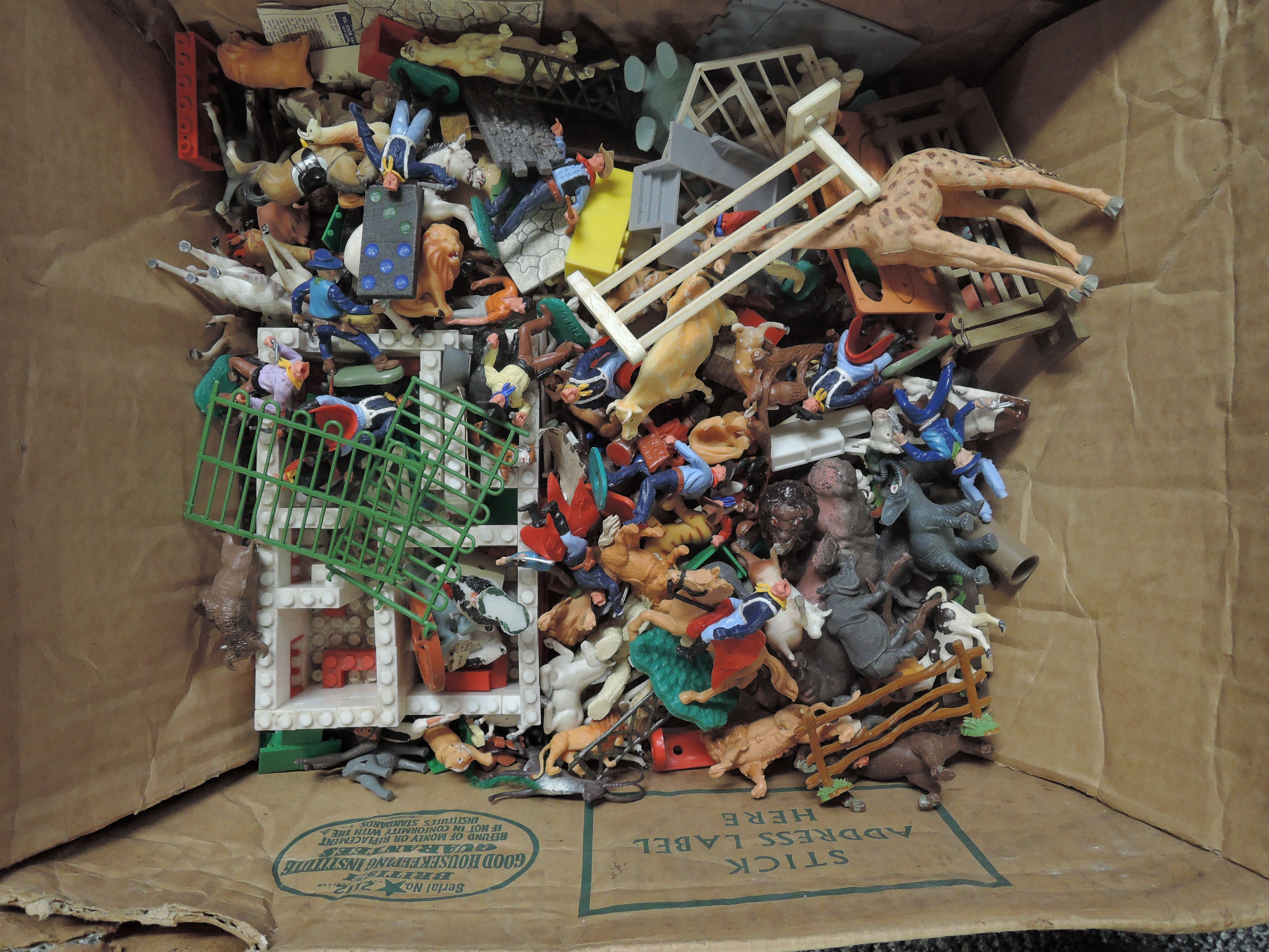 Three boxes of Timpo, Britains and similar plastic Western figures, horses and animals, farm, zoo - Image 3 of 5