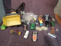 A selection of playworn diecasts including Corgi, Britains and similar along with Britains lead