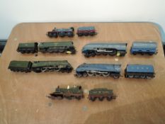 Six Hornby and Triang 00 gauge Loco's & Tenders, 4-2-2 Great Western 3046 and CR 123, 4-6-0 BR