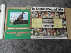 Ten 1980's Mecca Bookmakers Calendars, 1980-1989, along with two 1980 World Cup England Squad Wall