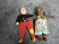 A mid 20th century Norah Wellings Cloth Doll having felt face with painted eyes, red trousers and