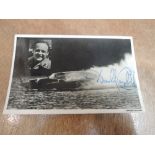 A Signed real black & white Photo Card, Bluebird on Coniston, bearing signature from Donald Campbell