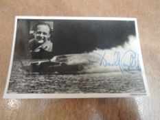 A Signed real black & white Photo Card, Bluebird on Coniston, bearing signature from Donald Campbell