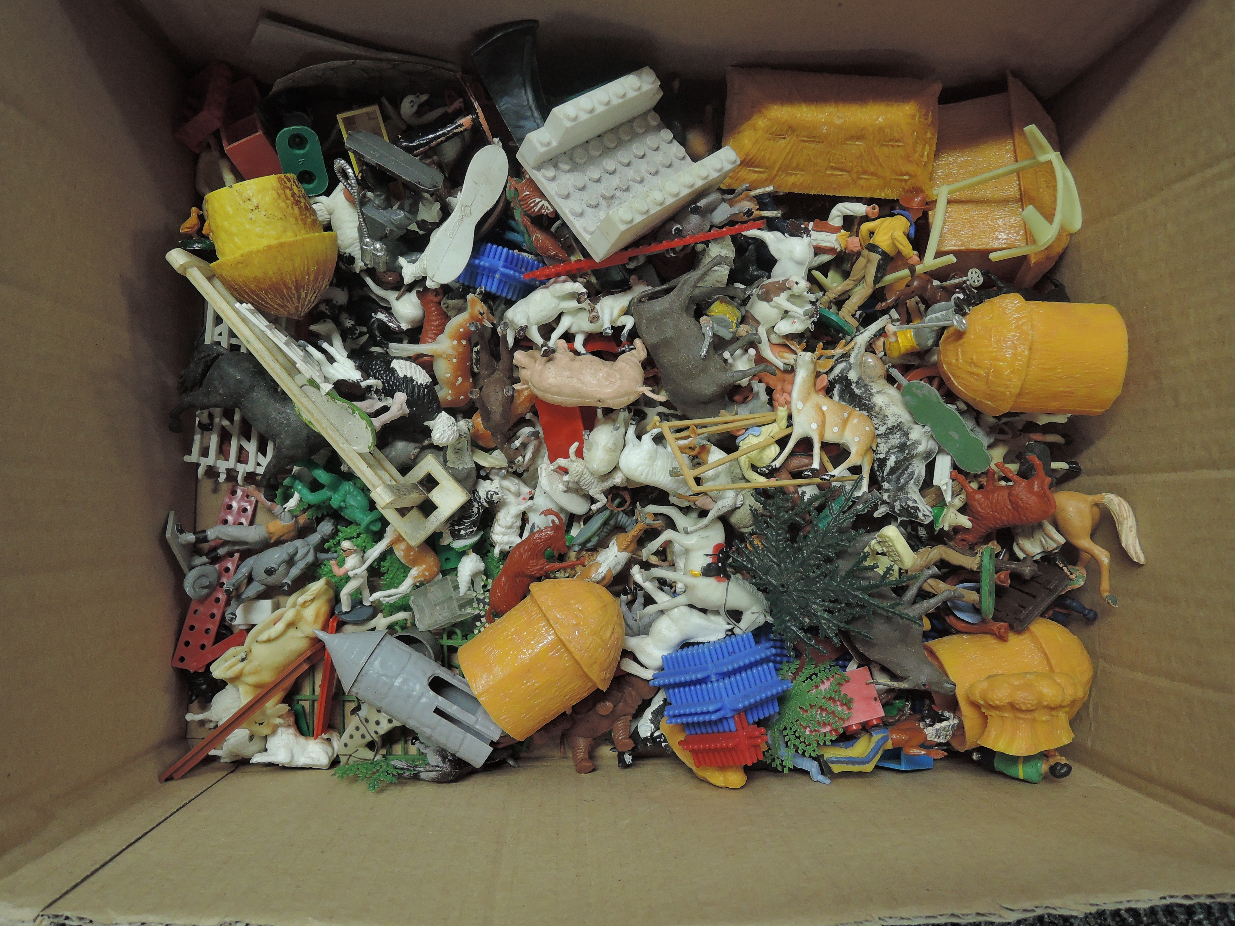 Three boxes of Timpo, Britains and similar plastic Western figures, horses and animals, farm, zoo - Image 2 of 5