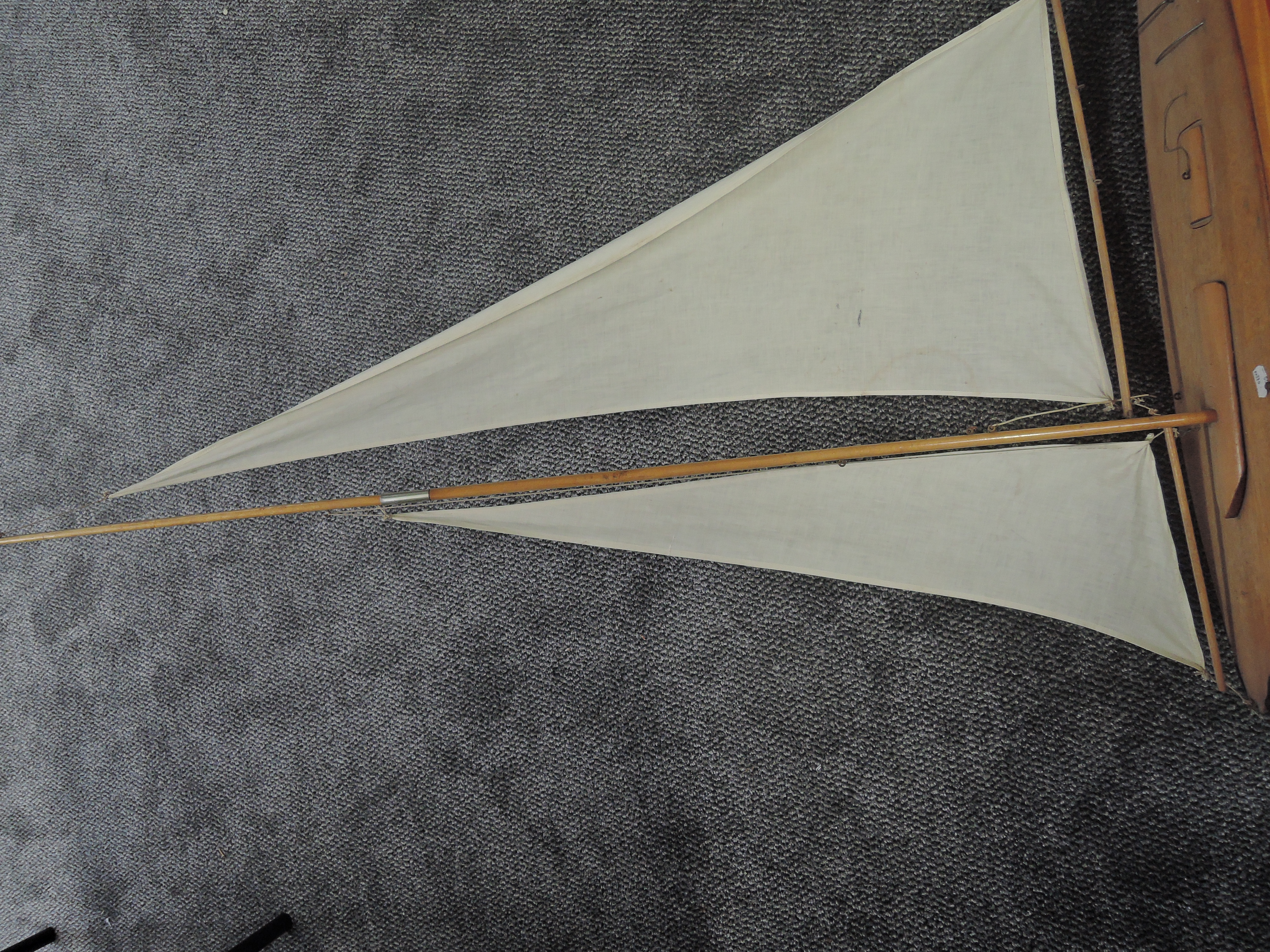 A Bowman wooden model Racing Yacht, height 150cm approx, length 70cm approx, on wooden stand - Image 4 of 6