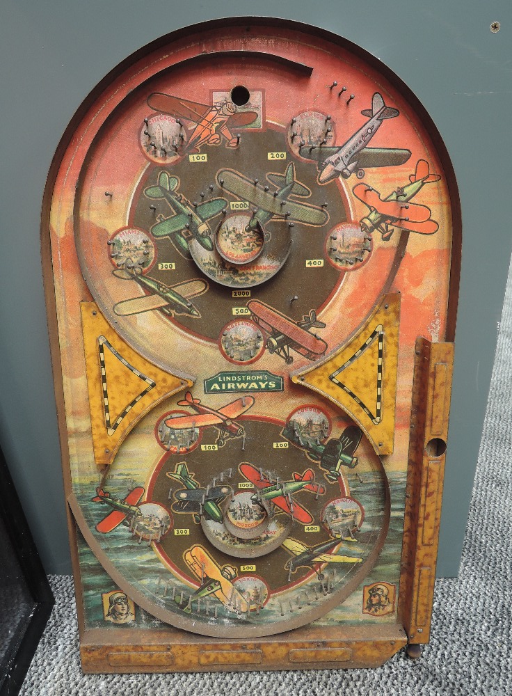A Lindstrom's Airways Bagatelle Game, by Lindstrom Tool & Toy Co., Bridgeport, Conn, 1934, with
