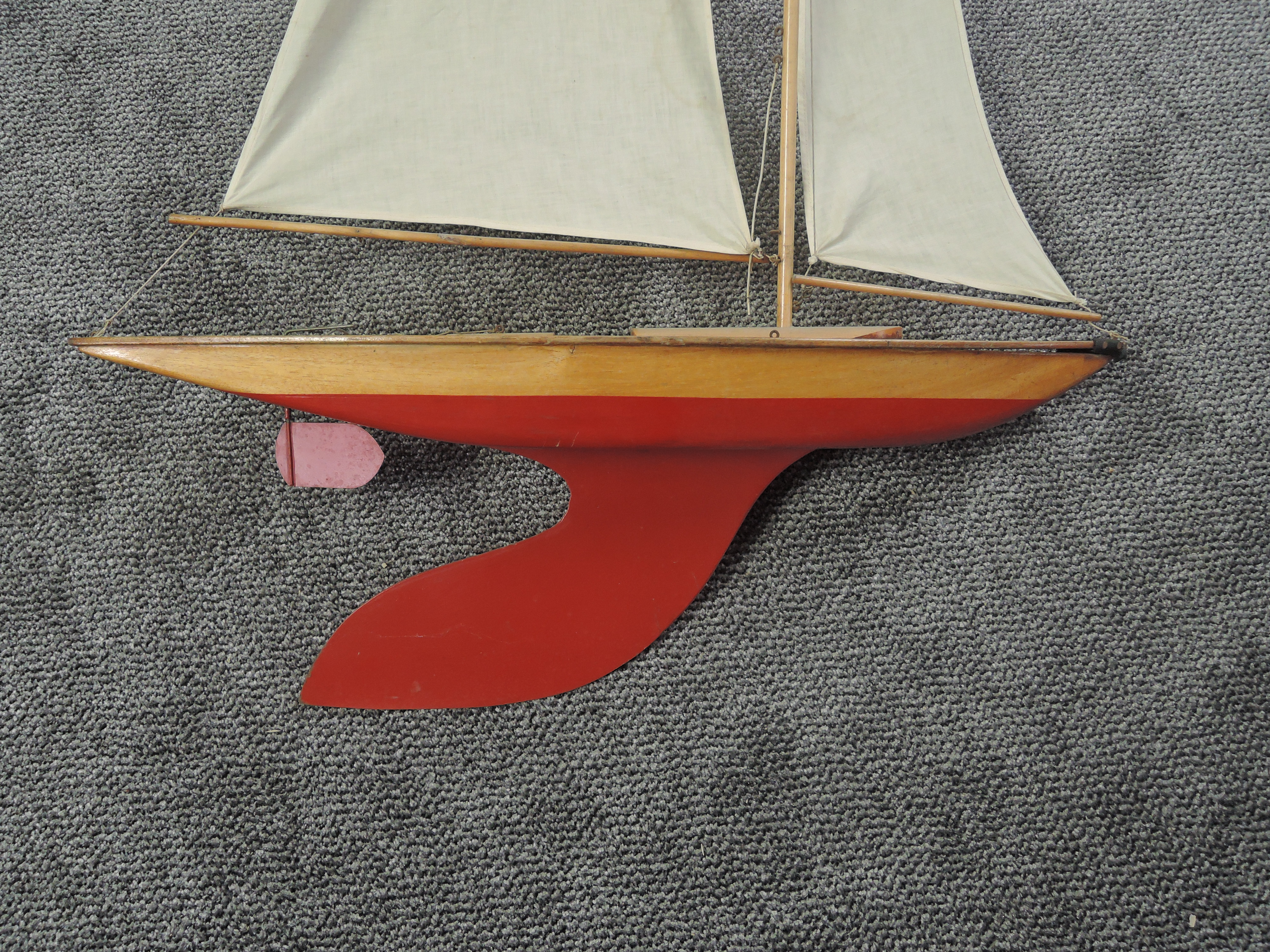 A Bowman wooden model Racing Yacht, height 150cm approx, length 70cm approx, on wooden stand - Image 6 of 6