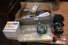 A selection of fishing Tackle including two intrepid reels and an unused BFR magnum 200d fly reel