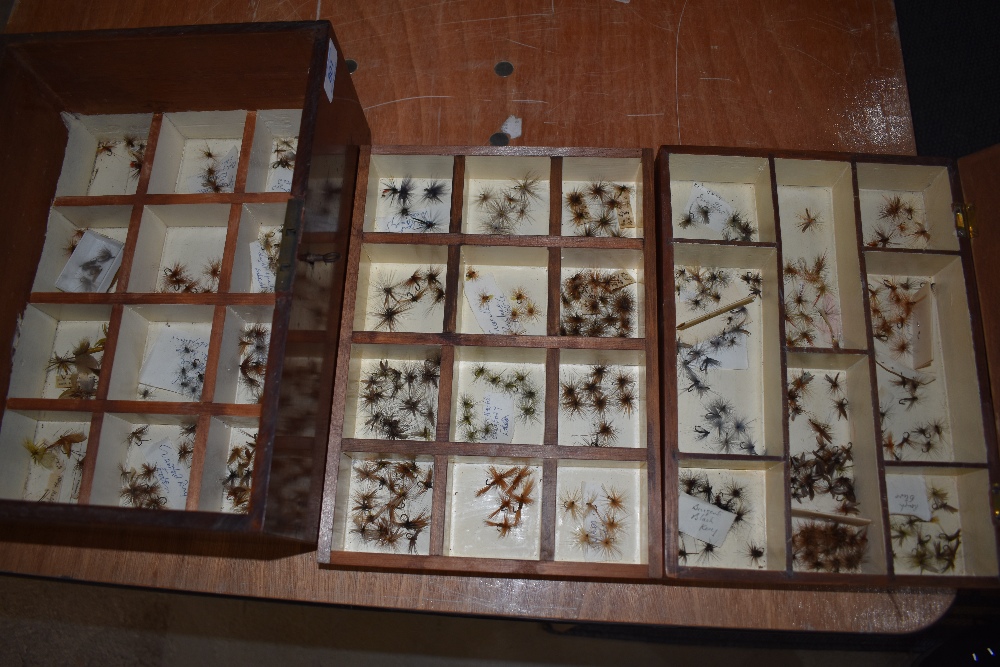 A Fitted lockable mahogany box containing approximately 300-400 dry trout flies many of which are - Image 2 of 2