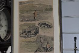 A hand coloured fishing print dated 1885 ' fishing on the lyon'