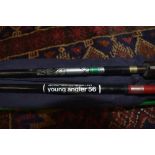 2 junior fishing rods and a fibreglass spinning rod by Modern Arms Company