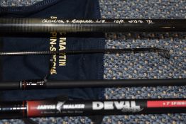A 7ft spinning rod S07 20-40g by Jarvis walker and a 12ft 2pc carp rod by Charlton and Bagnall