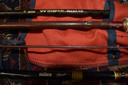 A Daiwa Whisker Kevlar 3 pc fly rod, A Milbro Tru fly 8ft 6in 2pc fly rod and another 2 pc fly rod