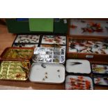 A large selection of salmon and trout flies in cases and boxes of which 2 are house of hardy boxes