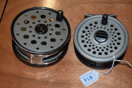 A Farlows 4' W Serpent fly reel and a rimfly fly reel