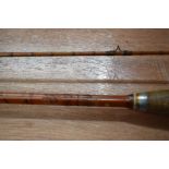 A Hardy cc De Frawco split cane fly rod missing one eyering 8ft long