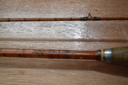 A Hardy cc De Frawco split cane fly rod missing one eyering 8ft long