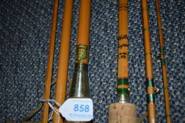 Two vintage fishing rods A bamboo 3pc spinning rod by Tunbridge Wells rods ltd and a 3pc split