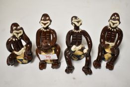 Four modern studio pottery ceramic figures of tribesmen
