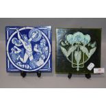 Two antique tiles including a Minton John Moyr design and an Art Nouveau pattern AF