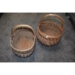 Two vintage woven wicker shopping baskets, of traditional design