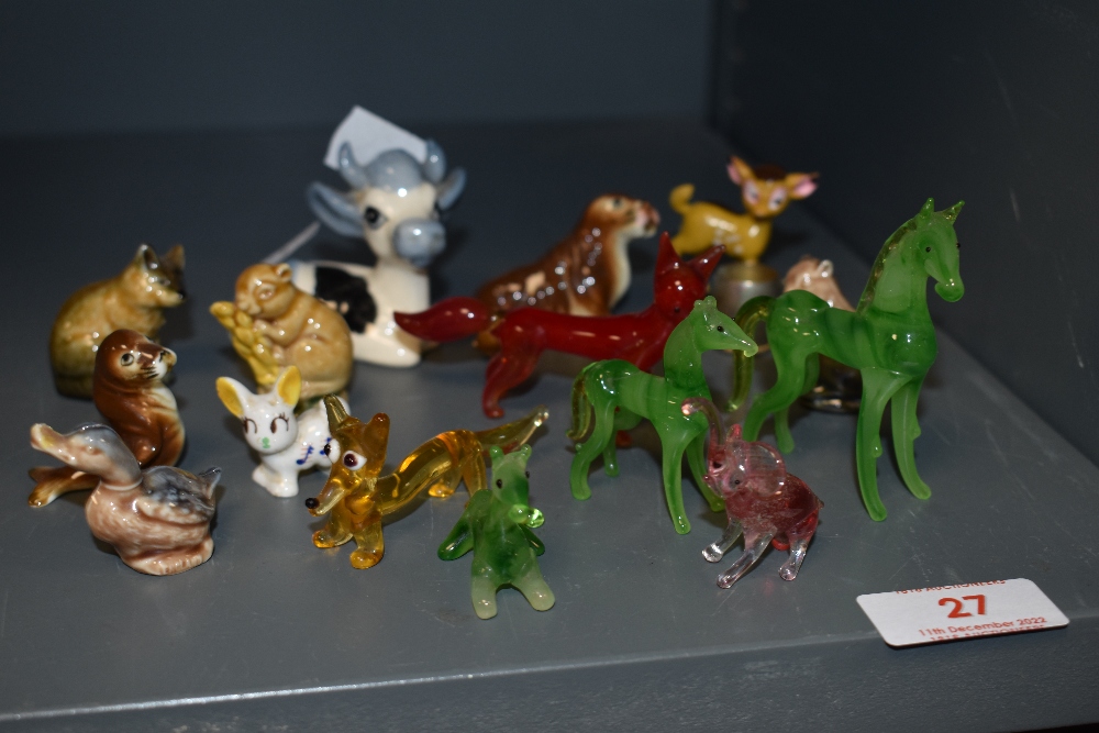 A selection of lamp work glass animals and Wade studies