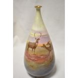 A late Victorian Royal Doulton Joseph Hancock Lucian ware vase hand decorated with deer and highland