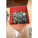 A quantity of glass marbles, various sizes, lot to include draw-string bag