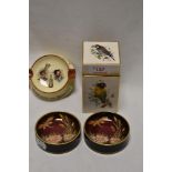 Two Carlton ware Rouge Royal pin dishes, Carlton ware Ashtray and tea canister