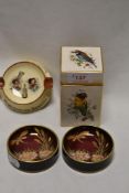 Two Carlton ware Rouge Royal pin dishes, Carlton ware Ashtray and tea canister