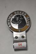 A vintage motor car badge for the British Boxer Club