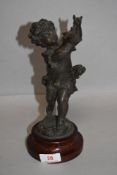 A Victorian French spelter figure of a boy chasing a bird 24cm tall AF