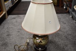 A modern Oriental Satsuma design pottery table lamp, with modern fitting and shade