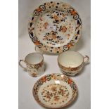 Four pieces of Georgian Wedgwood pearlware decorated in an Imari style design, All pieces having