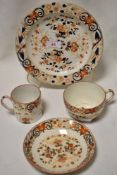 Four pieces of Georgian Wedgwood pearlware decorated in an Imari style design, All pieces having